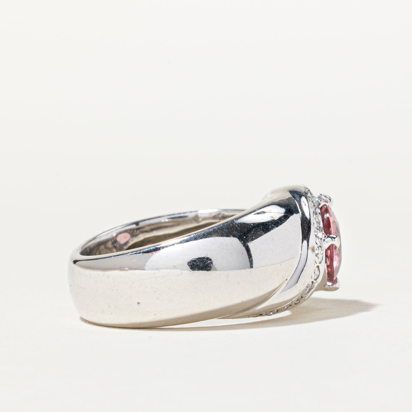 Pink Tourmaline & Diamond Semi Halo Cocktail Ring | 1.05ct, 0.31ctw | SZ 6