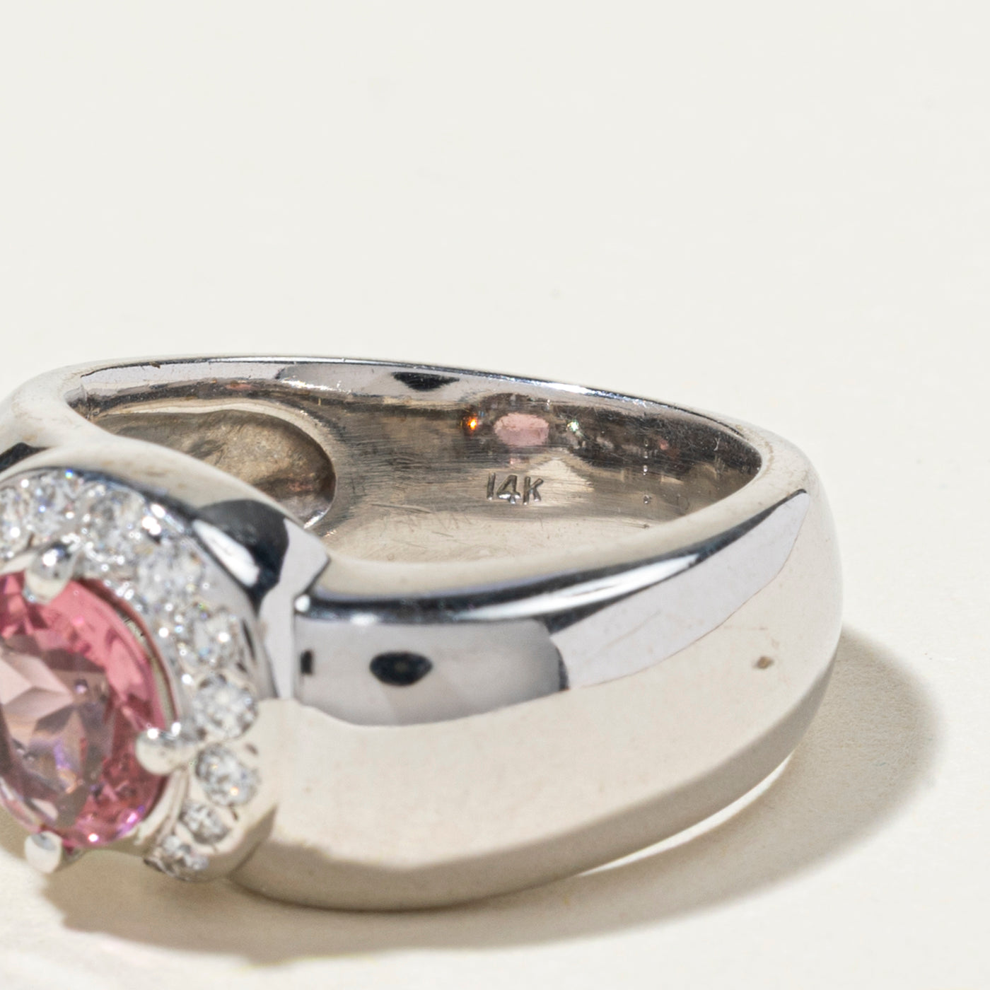 Pink Tourmaline & Diamond Semi Halo Cocktail Ring | 1.05ct, 0.31ctw | SZ 6