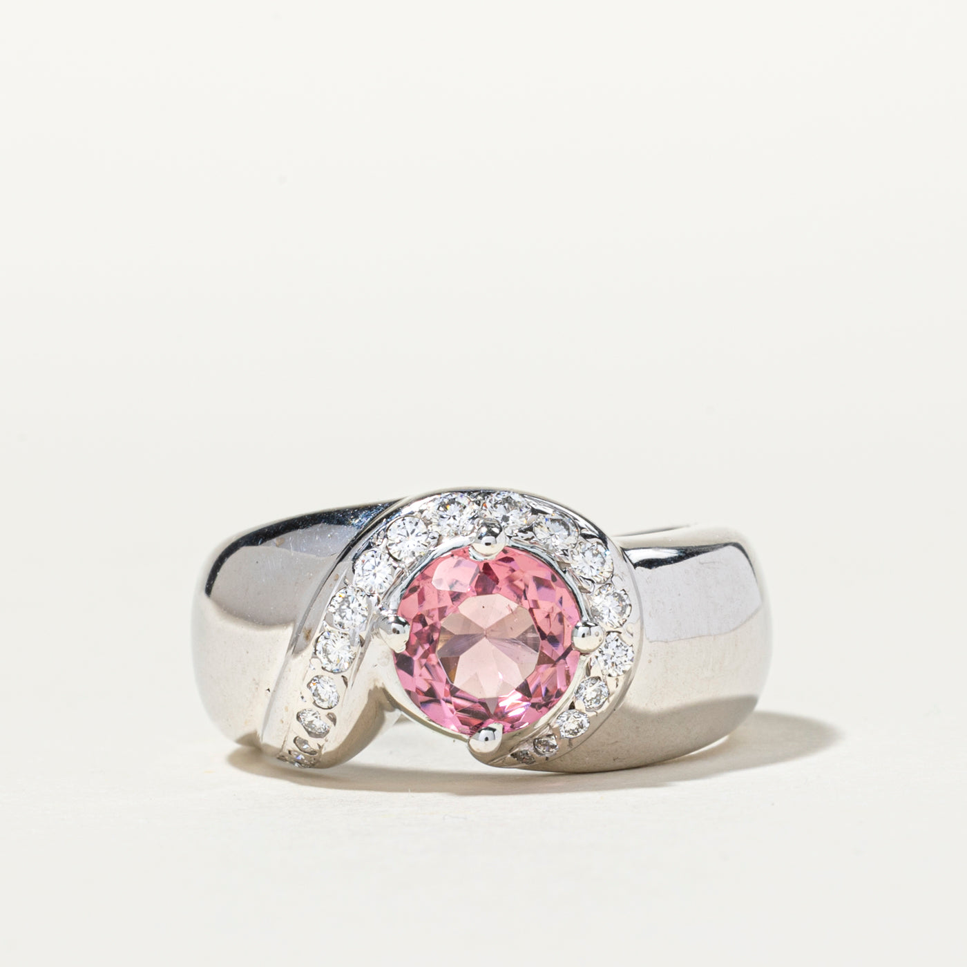 Pink Tourmaline & Diamond Semi Halo Cocktail Ring | 1.05ct, 0.31ctw | SZ 6