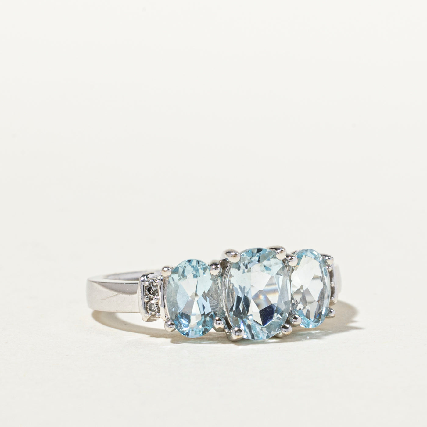 Three Stone Aquamarine & Diamond Ring | 1.38ctw, 0.04ctw | SZ 6