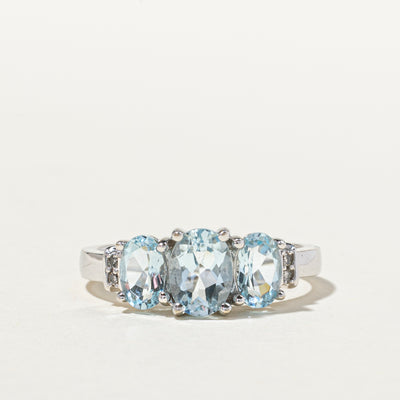 Three Stone Aquamarine & Diamond Ring | 1.38ctw, 0.04ctw | SZ 6