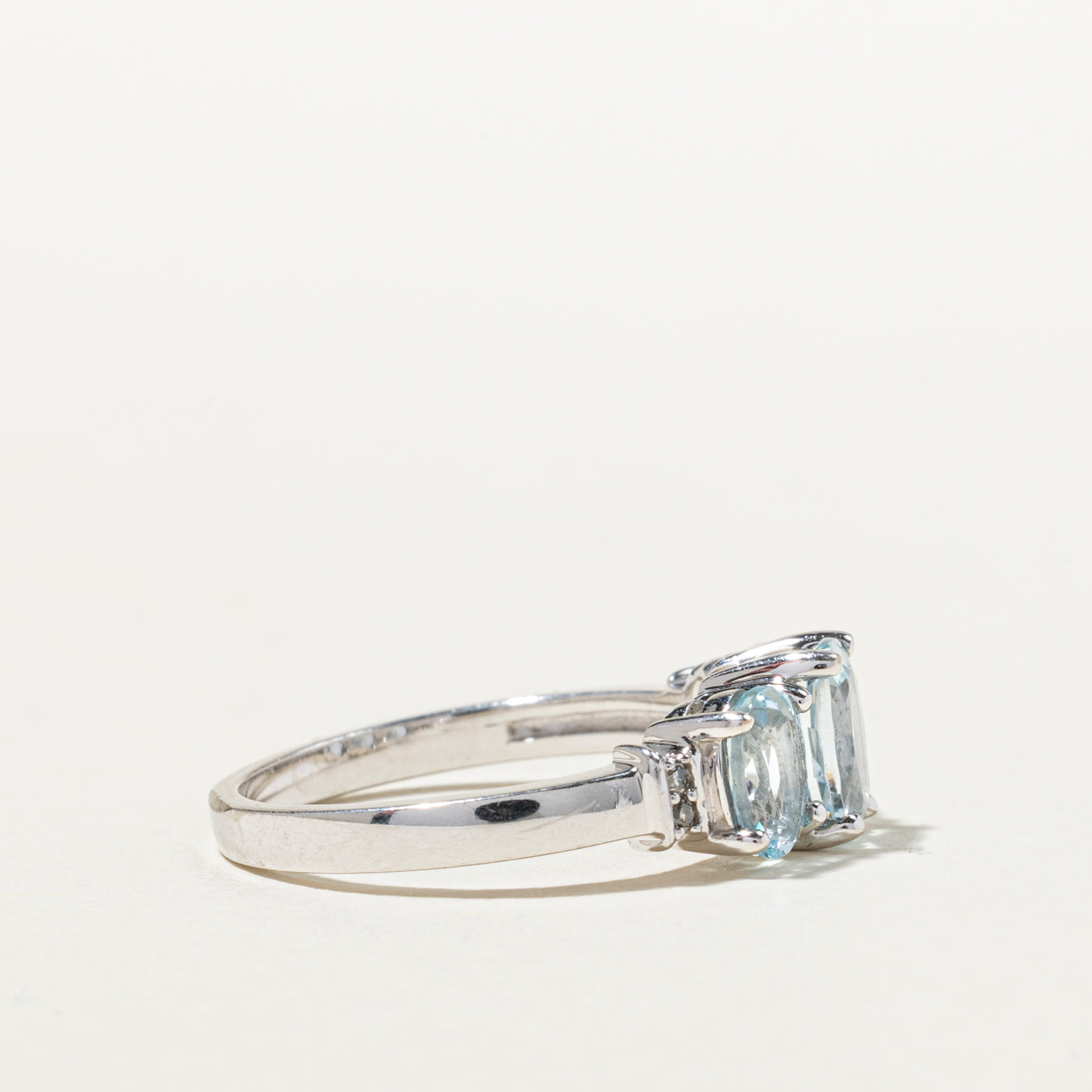 Three Stone Aquamarine & Diamond Ring | 1.38ctw, 0.04ctw | SZ 6