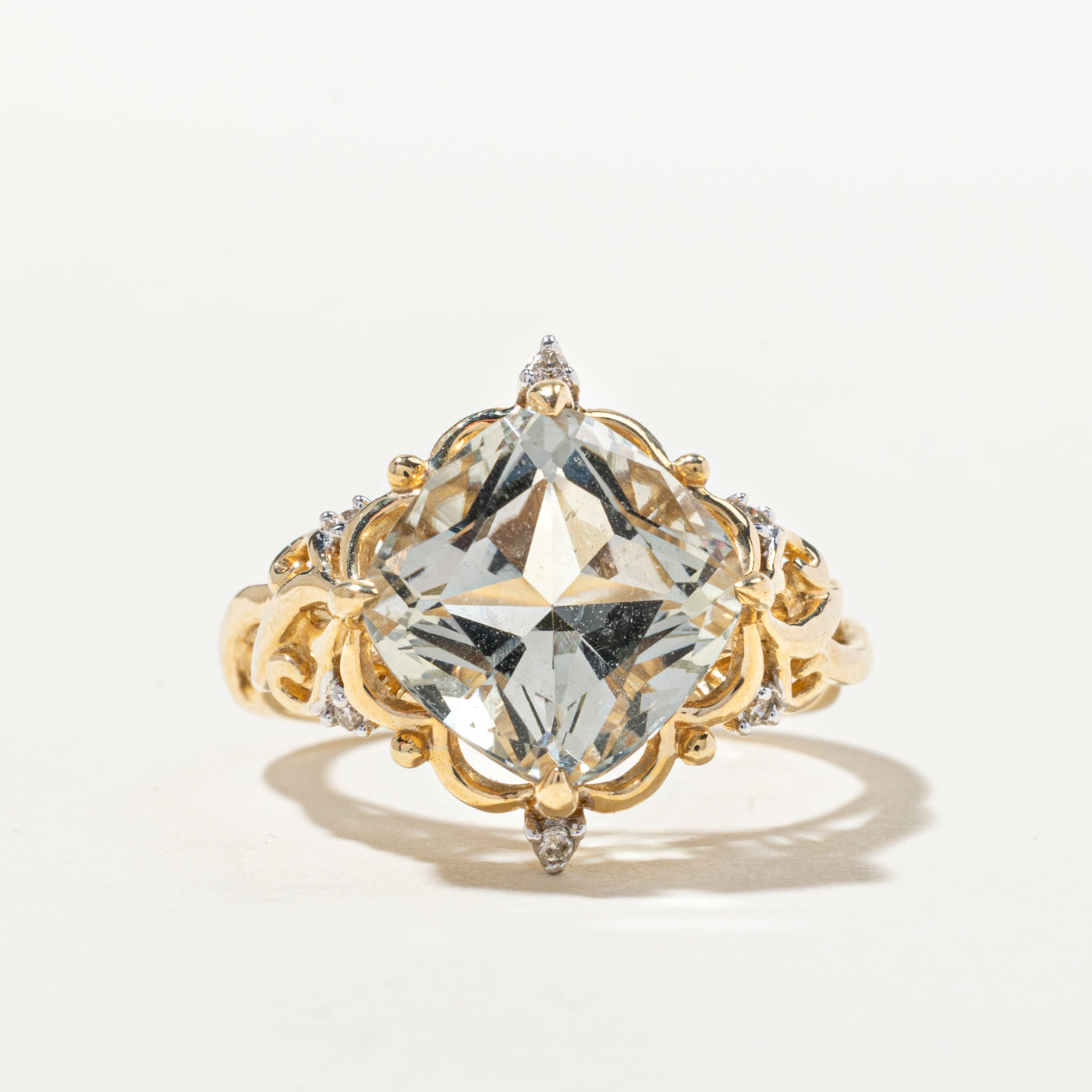 Prasiolite & Diamond Ornate Cocktail Ring | 4.78ct, 0.03ctw | SZ 6.5