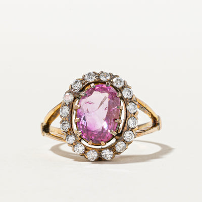 Pink Sapphire & Diamond Halo Cocktail Ring | 1.70ct, 0.40ctw | SZ 6.5