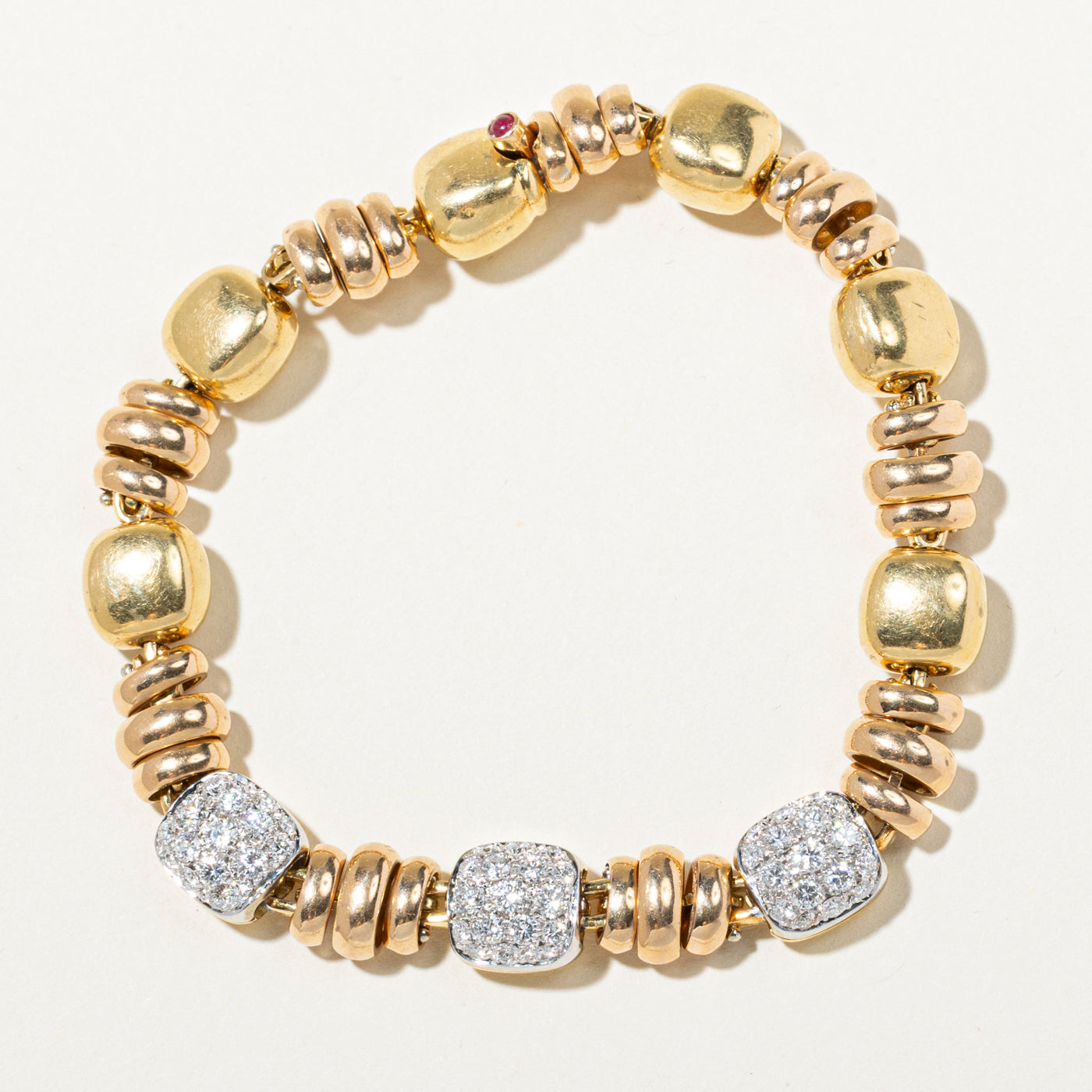 Diamond Cluster & Ruby Beaded Bracelet | 1.60ctw, 0.05ct | 7.5"