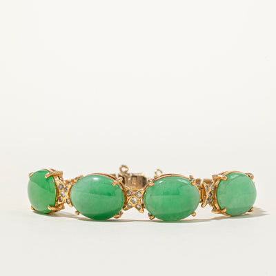 Jade & Diamond Gemstone Bracelet | 20ctw, 0.19ctw | 6.75