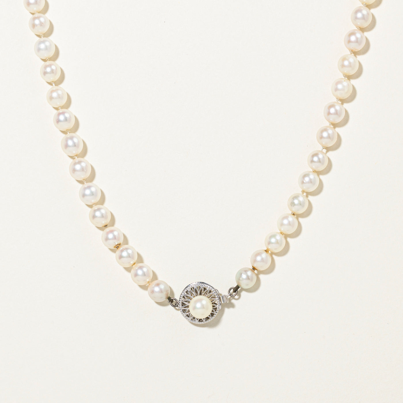 White Gold Pearl Strand Pendant Necklace | 15"