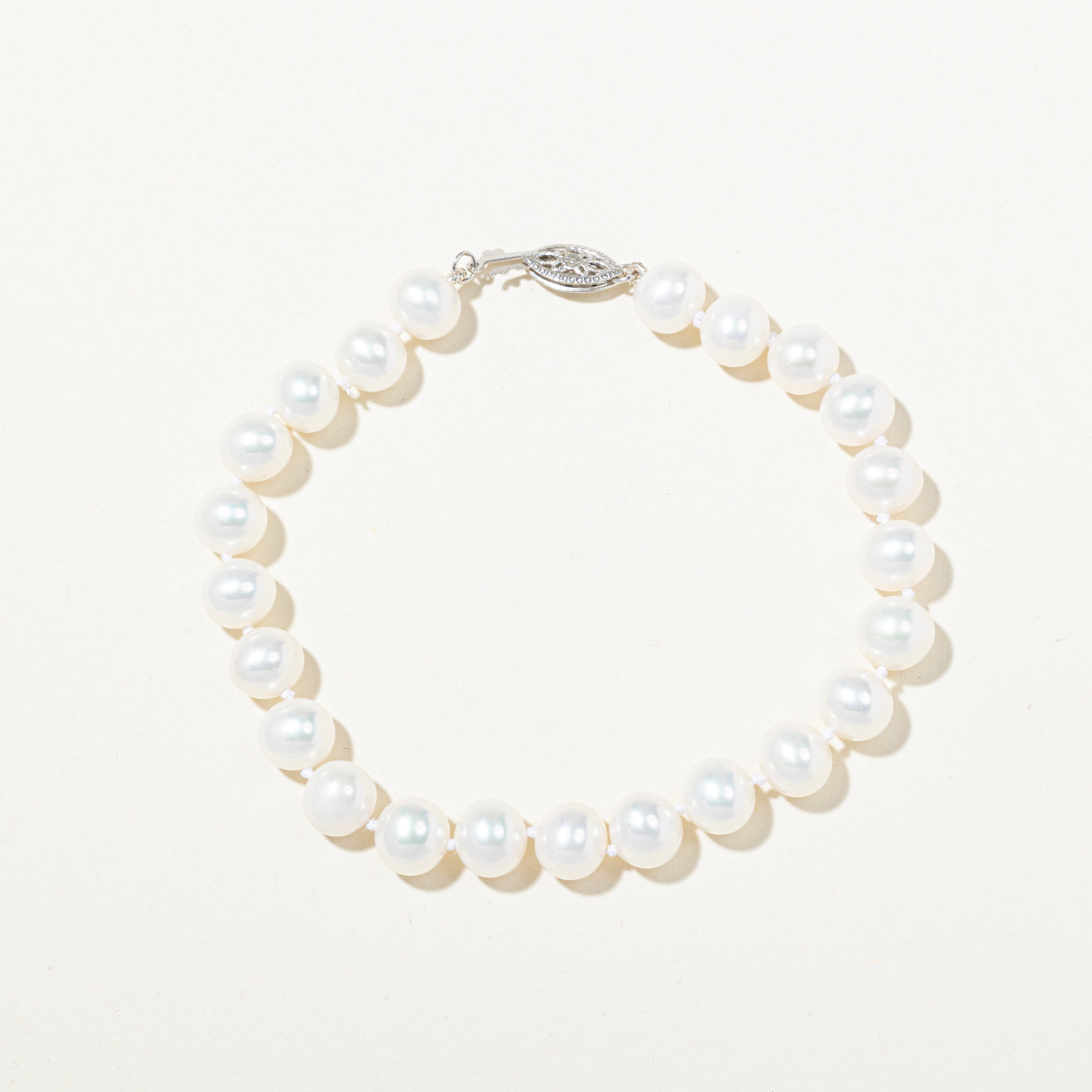 14k White Gold Pearl Strand Bracelet | 8"