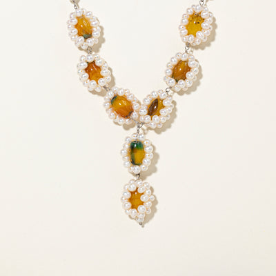 Sterling Silver Pearl and Glass Bead Necklace | 16