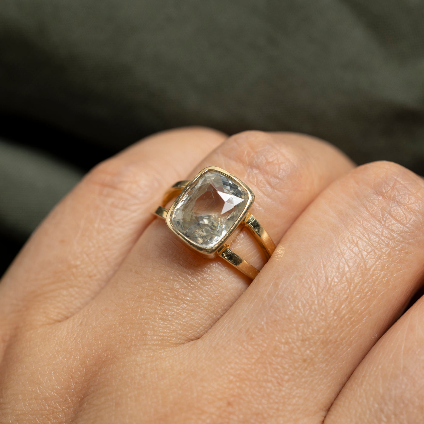 Bezel Set White Sapphire Open Shank Ring | 6.32ct | SZ 6
