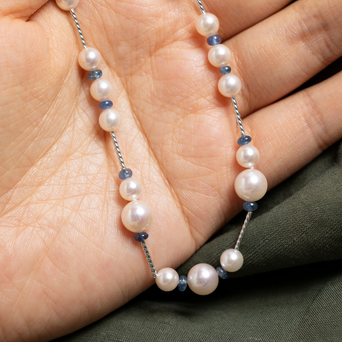 Sapphire Bead & Cultured Pearls Satellite Necklace | 21"