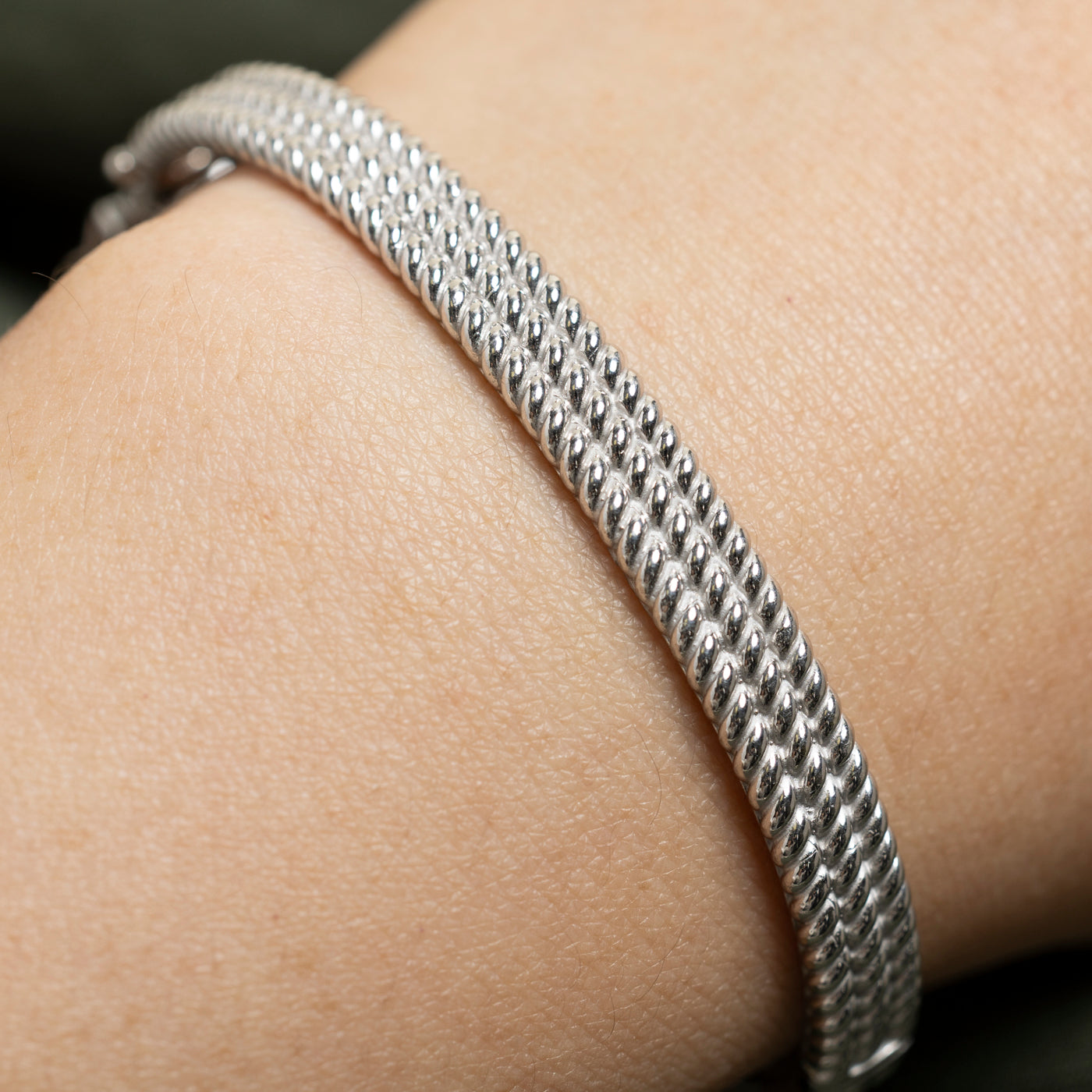 14k Layered Rope Textured Bangle | 6.5"