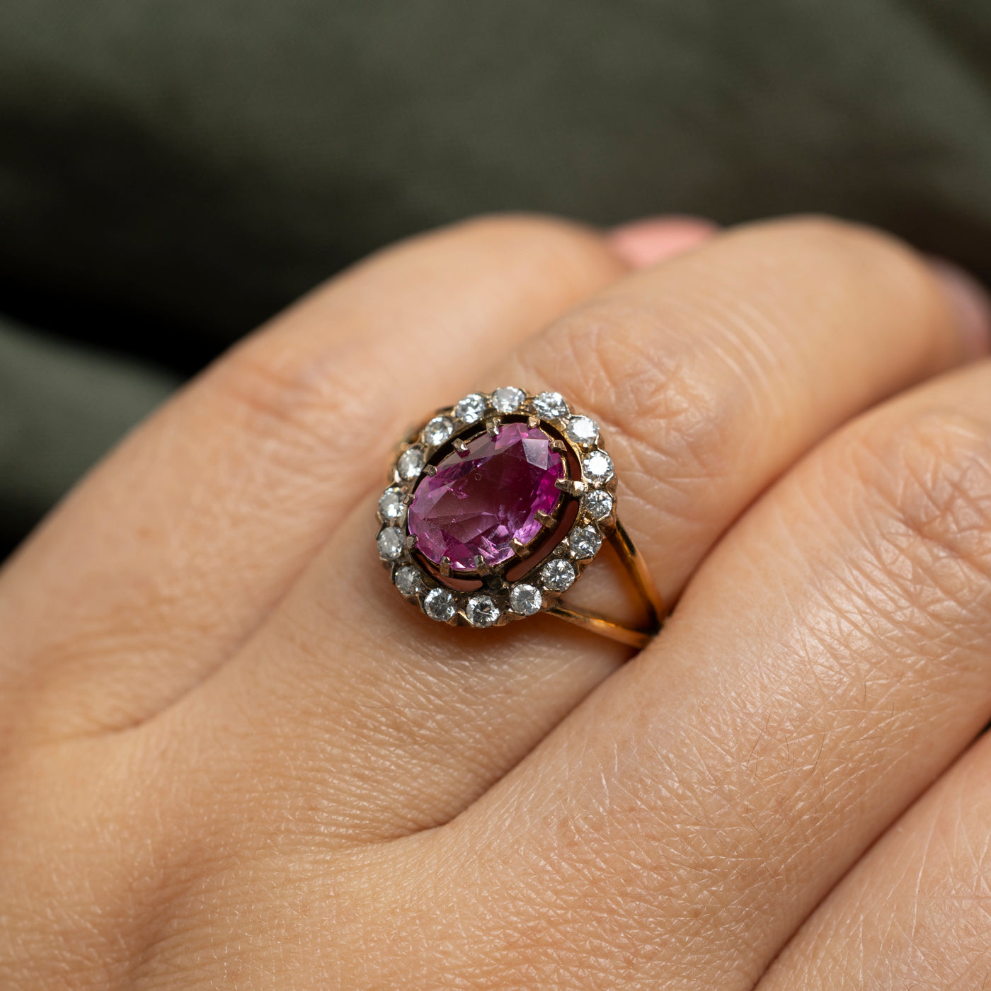 Pink Sapphire & Diamond Halo Cocktail Ring | 1.70ct, 0.40ctw | SZ 6.5