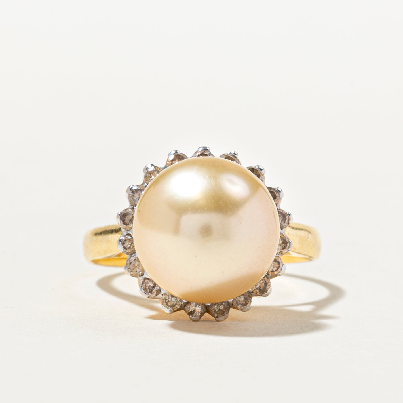 South Sea Pearl & Diamond Petal Cocktail Ring | 0.38ctw | SZ 7.5