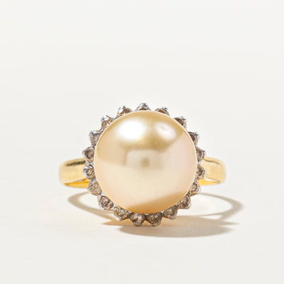 South Sea Pearl & Diamond Petal Cocktail Ring | 0.38ctw | SZ 7.5