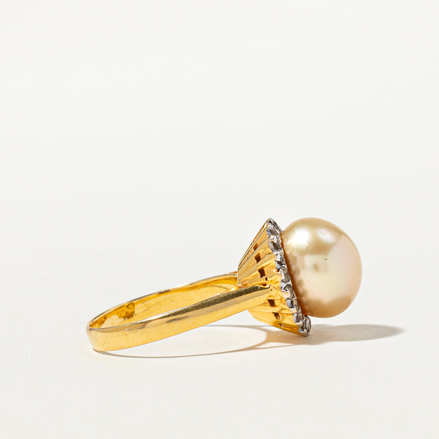 South Sea Pearl & Diamond Petal Cocktail Ring | 0.38ctw | SZ 7.5