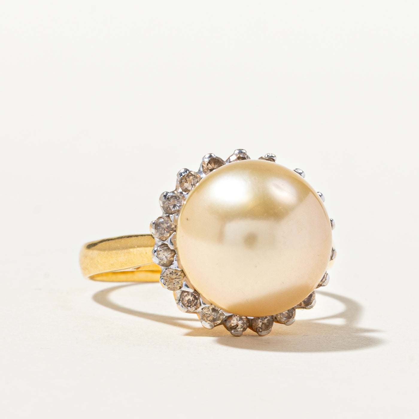 South Sea Pearl & Diamond Petal Cocktail Ring | 0.38ctw | SZ 7.5