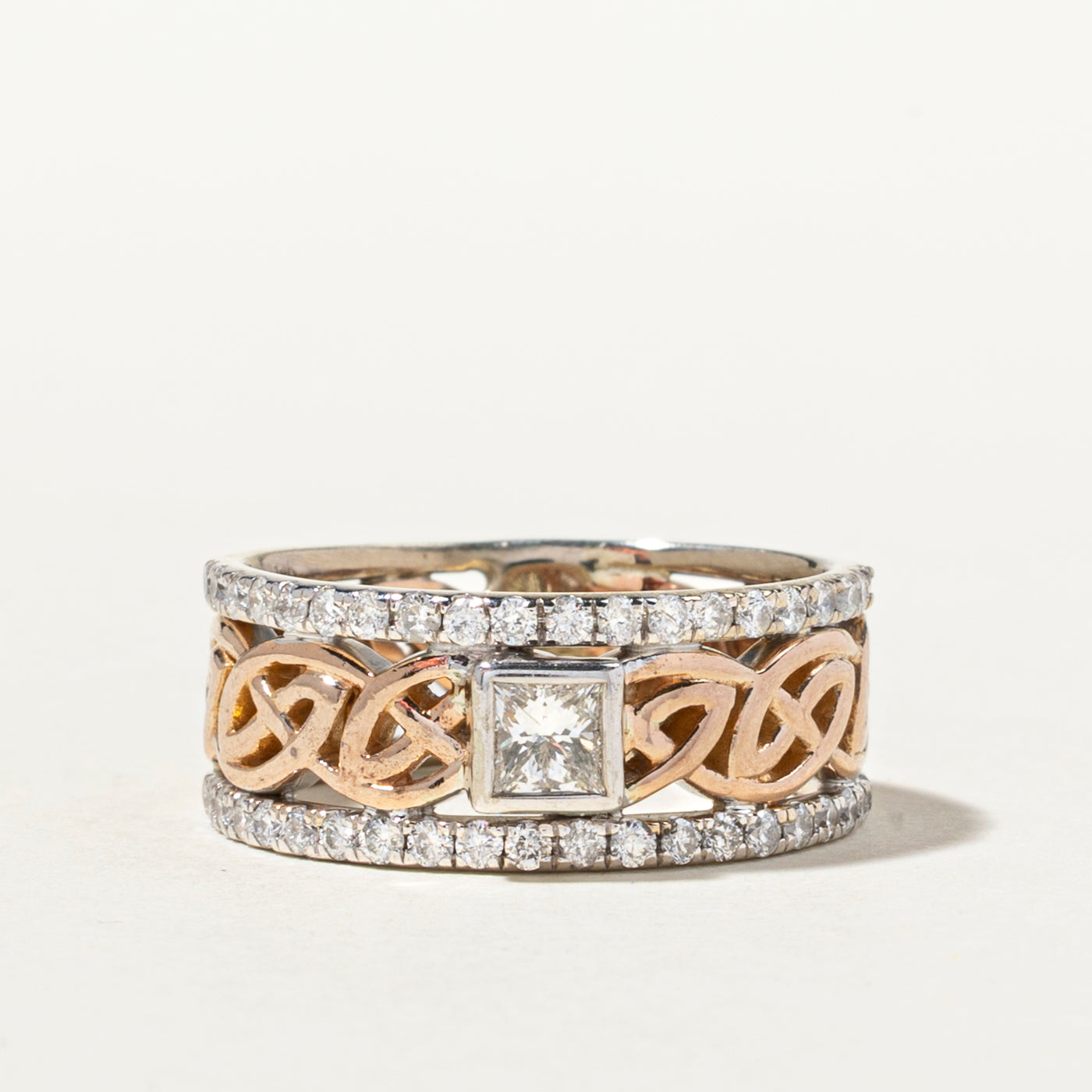 14K Two Tone Gold Diamond Openwork Band | 0.89ctw | SZ 7