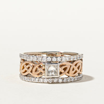 14K Two Tone Gold Diamond Openwork Band | 0.89ctw | SZ 7