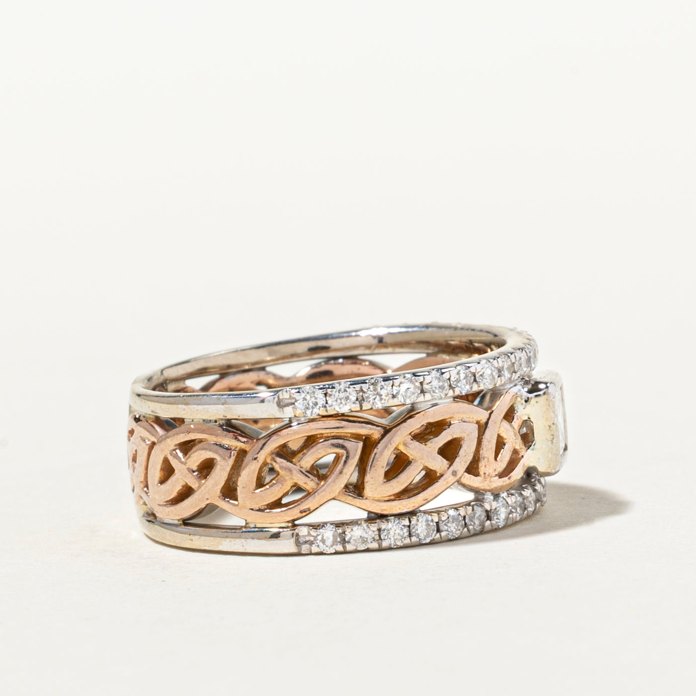 14K Two Tone Gold Diamond Openwork Band | 0.89ctw | SZ 7