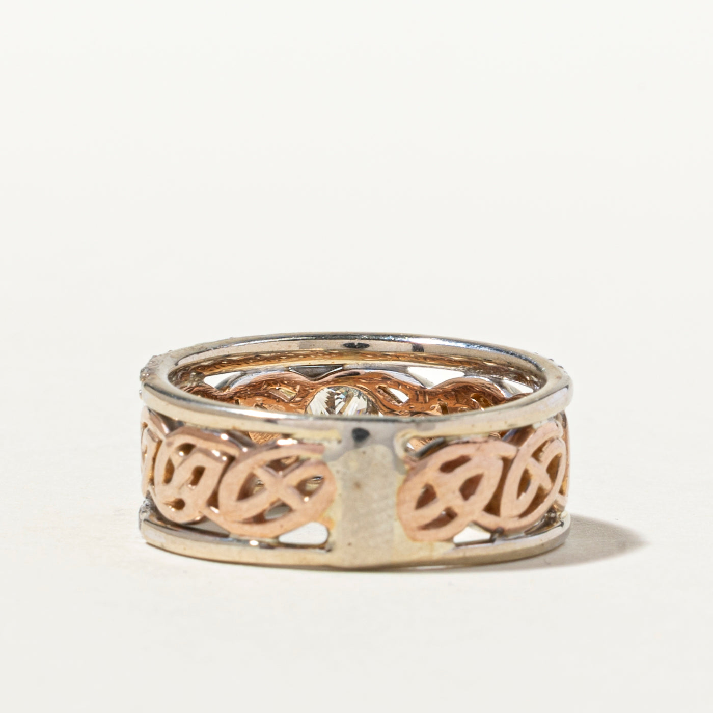 14K Two Tone Gold Diamond Openwork Band | 0.89ctw | SZ 7