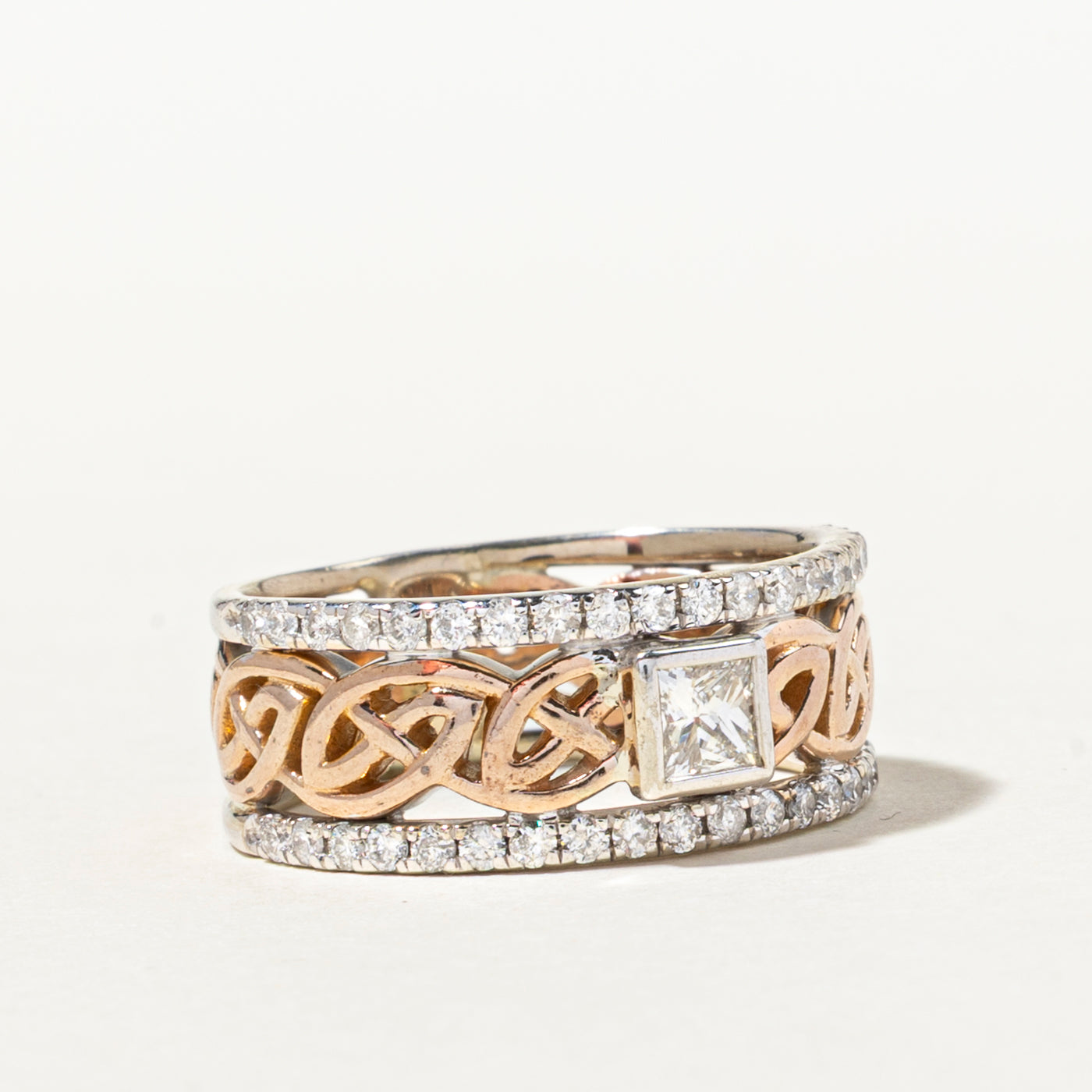 14K Two Tone Gold Diamond Openwork Band | 0.89ctw | SZ 7