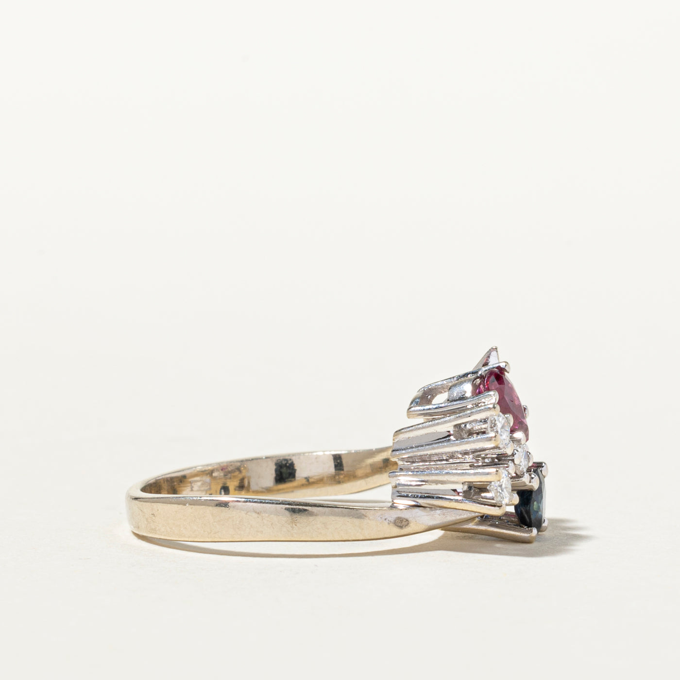 Sapphire, Ruby & Diamond Cocktail Ring | 0.64ctw, 0.16ctw | SZ 7.25