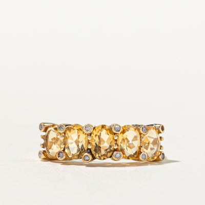 Five Stone Citrine & Diamond Cocktail Ring | 1.71ctw, 0.06ctw | SZ 7