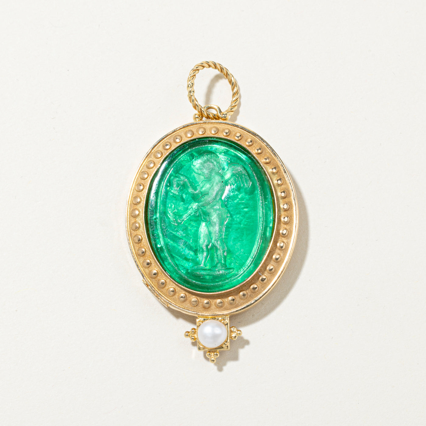 'Tagliamonte' Ruby & Pearl Etched Glass Pendant | 0.29ct
