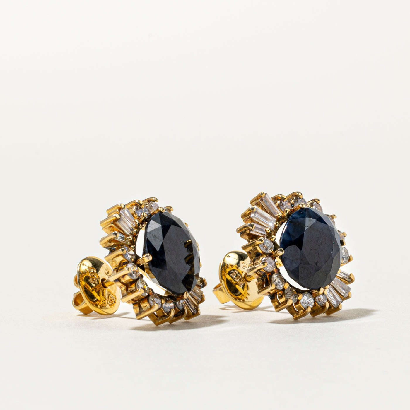 Sapphire & Diamond Petal Stud Earrings | 13.44ctw, 1.75ctw