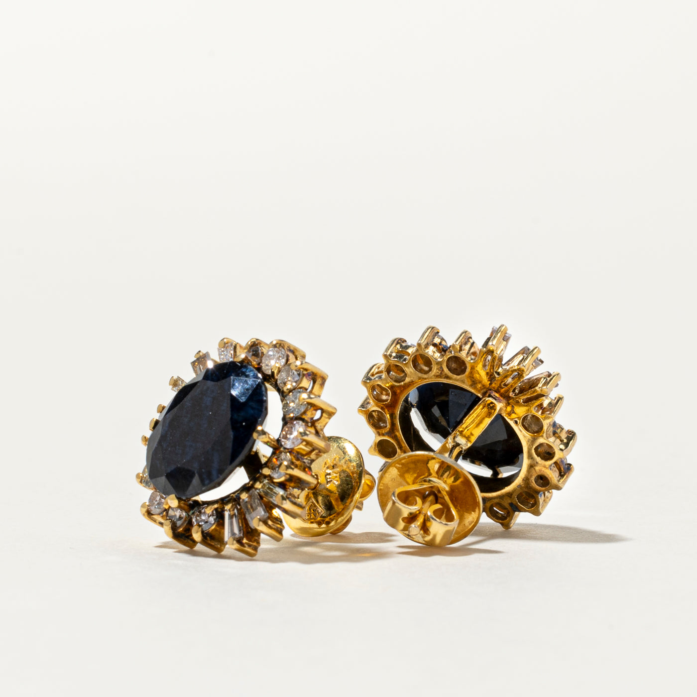 Sapphire & Diamond Petal Stud Earrings | 13.44ctw, 1.75ctw