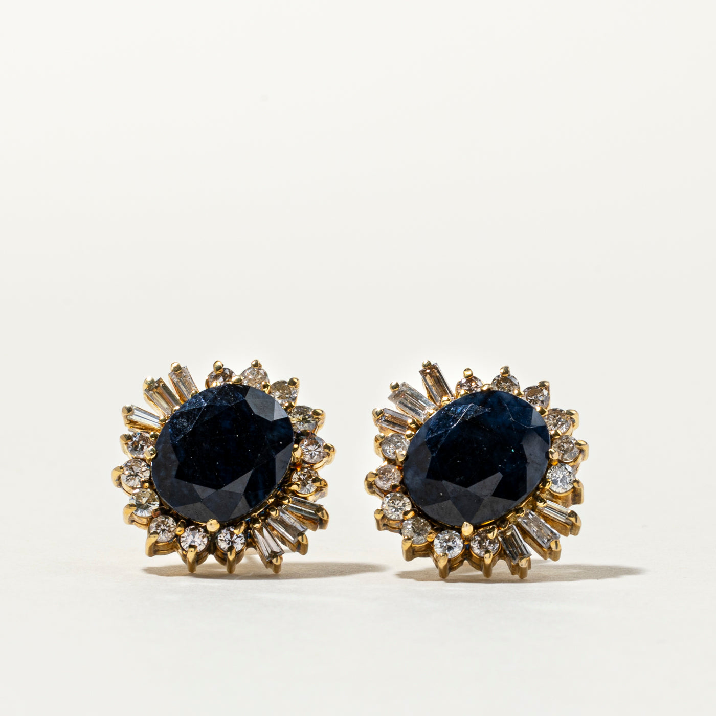 Sapphire & Diamond Petal Stud Earrings | 13.44ctw, 1.75ctw