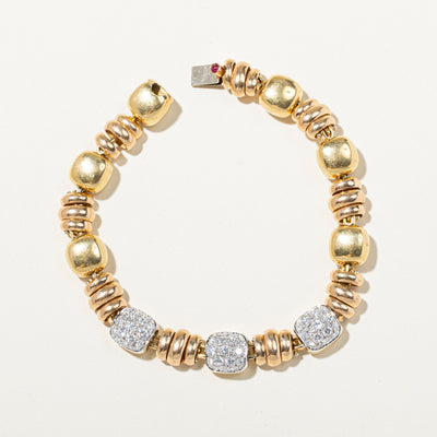 Diamond Cluster & Ruby Beaded Bracelet | 1.60ctw, 0.05ct | 7.5
