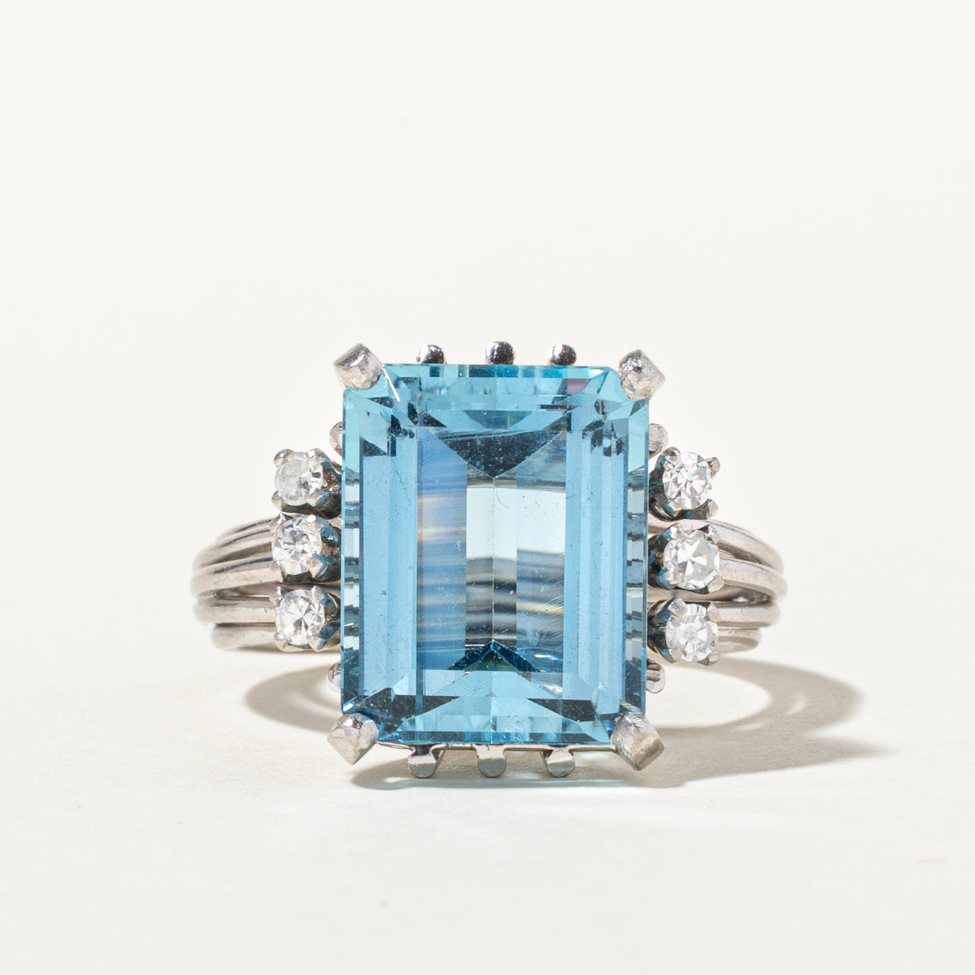 Aquamarine & Diamond Cocktail Ring | 6.68ct, 0.17ctw | SZ 7