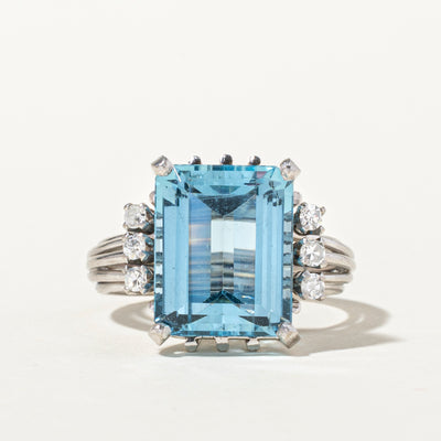 Aquamarine & Diamond Cocktail Ring | 6.68ct, 0.17ctw | SZ 7