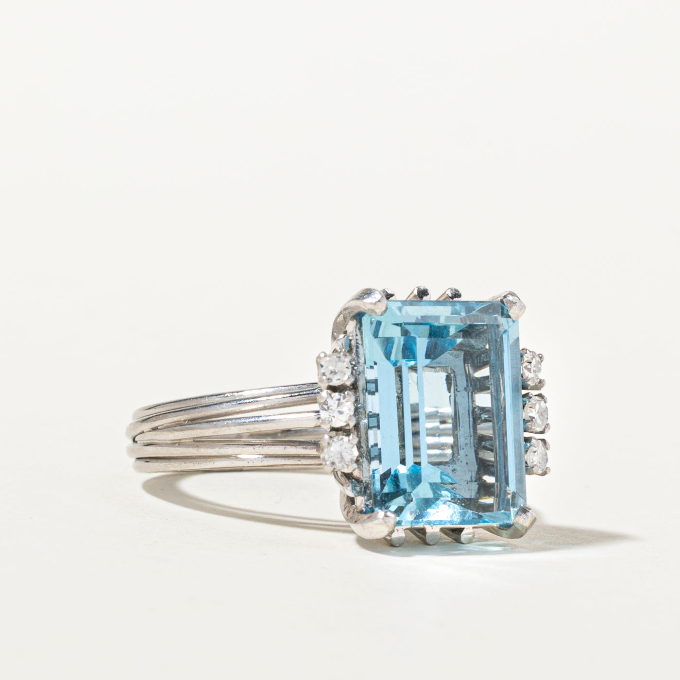 Aquamarine & Diamond Cocktail Ring | 6.68ct, 0.17ctw | SZ 7
