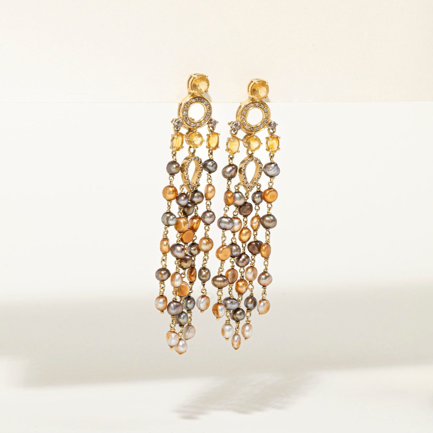 Multi Coloured Pearl & Diamond Dangling Earrings | 0.83ctw