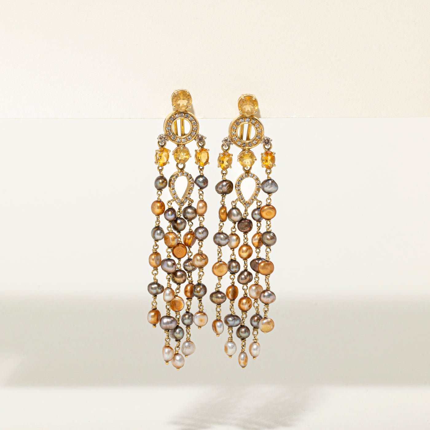 Multi Coloured Pearl & Diamond Dangling Earrings | 0.83ctw