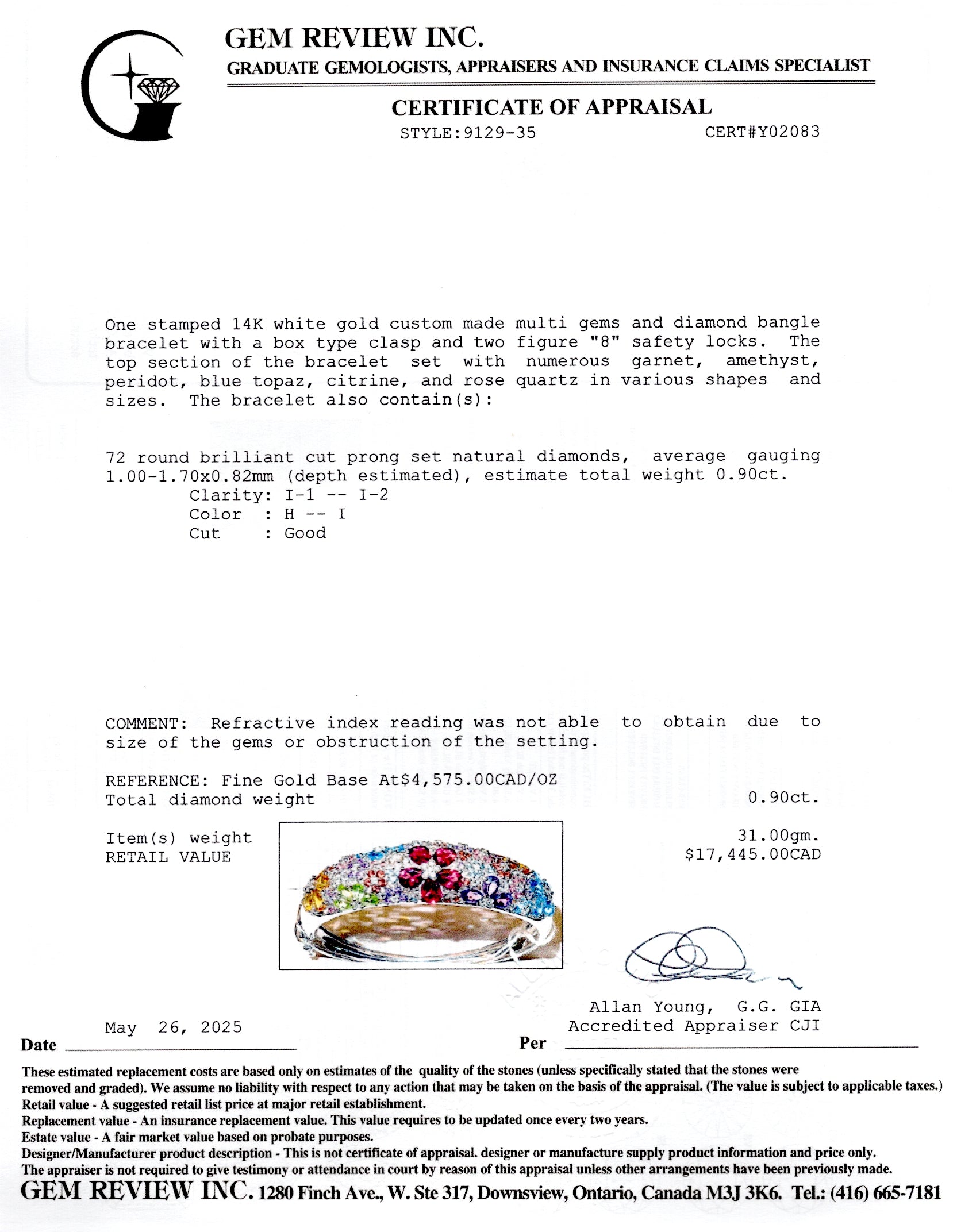 Multi Gemstone Floral Design Bangle Bracelet | 0.90ctw | 6"