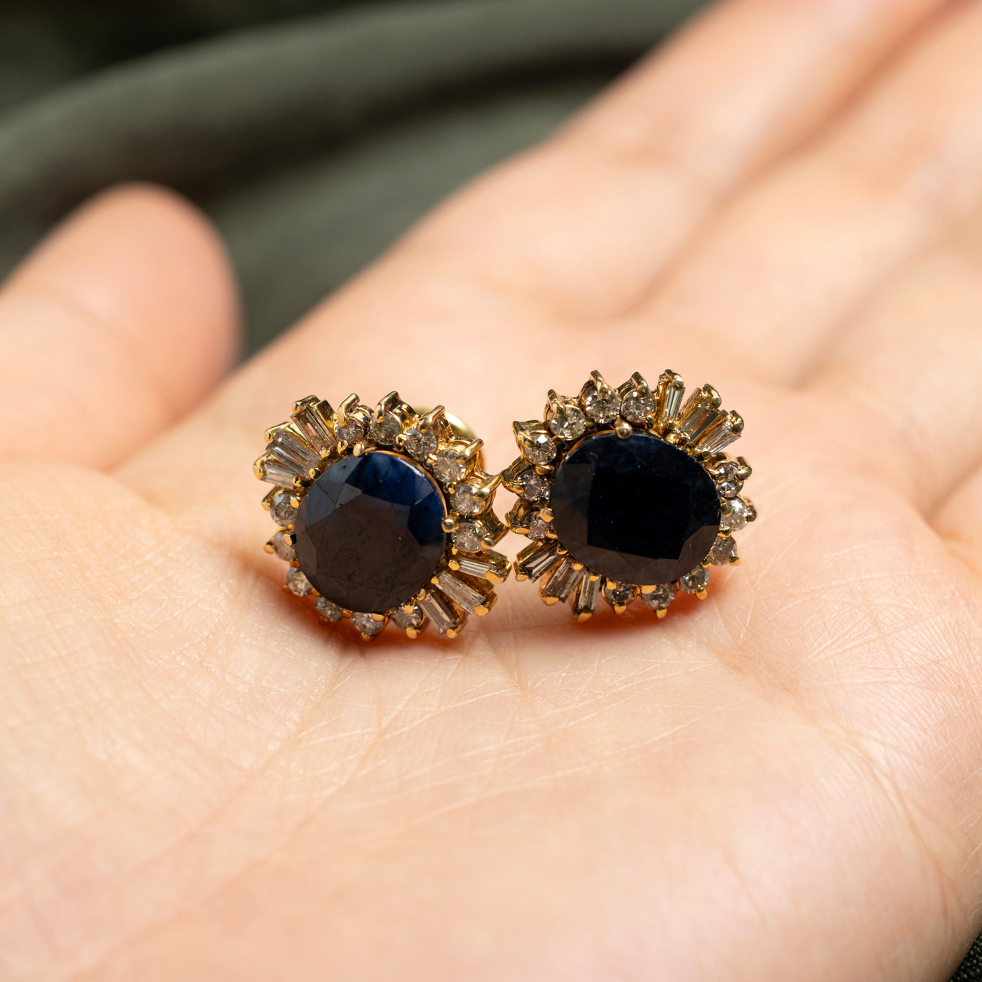 Sapphire & Diamond Petal Stud Earrings | 13.44ctw, 1.75ctw