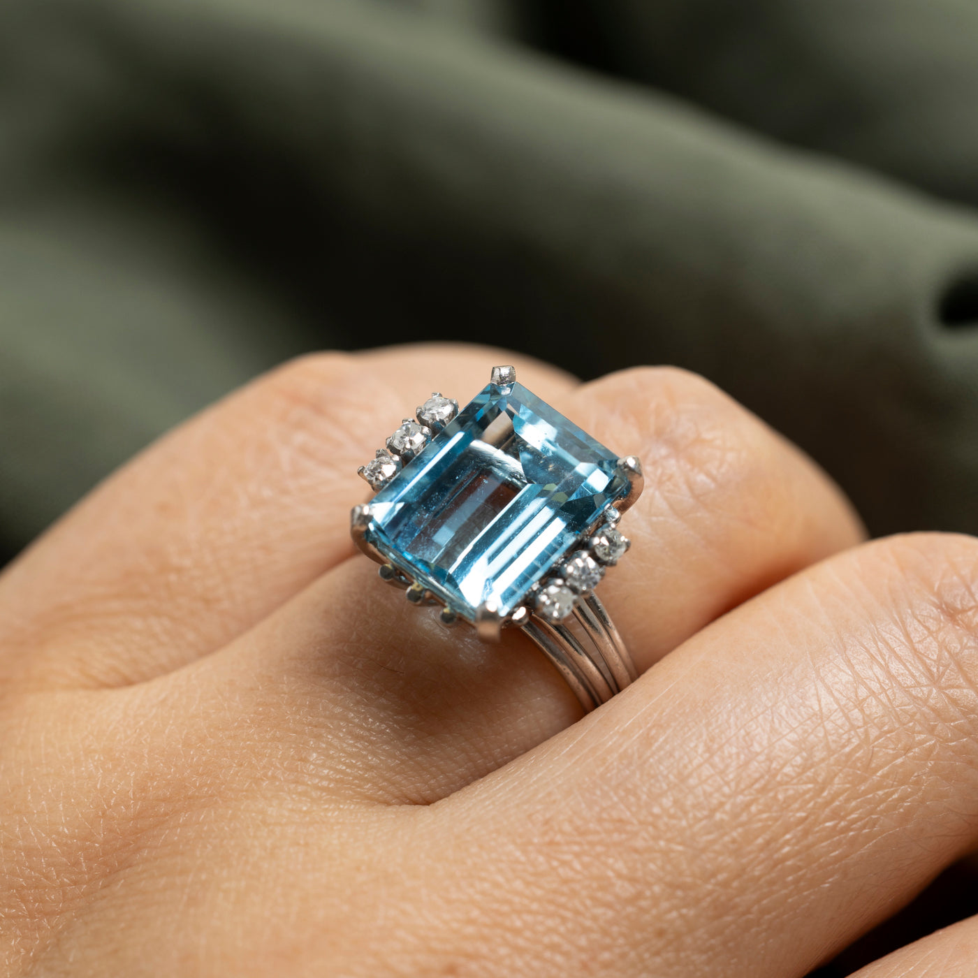 Aquamarine & Diamond Cocktail Ring | 6.68ct, 0.17ctw | SZ 7