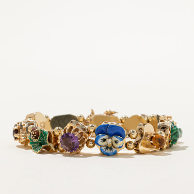 Multi Gemstone Nature Motif Sliding Charm Bracelet | 5.09ctw | 7