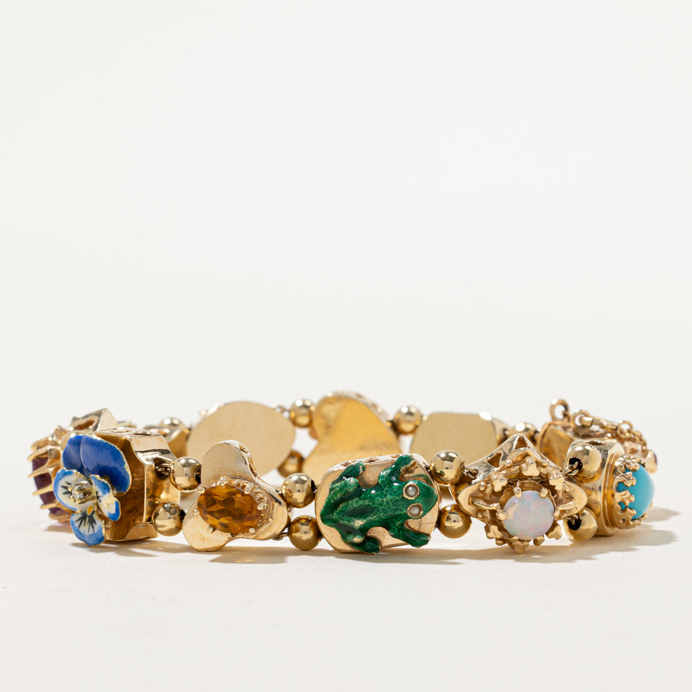 Multi Gemstone Nature Motif Sliding Charm Bracelet | 5.09ctw | 7"