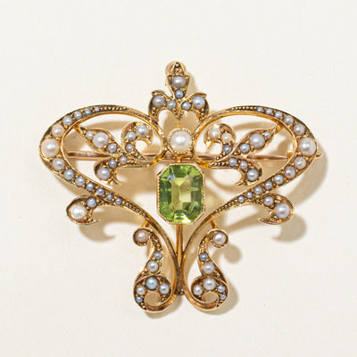 Art Nouveau Peridot & Seed Pearl Convertible Brooch & Pendant | 2.00ct