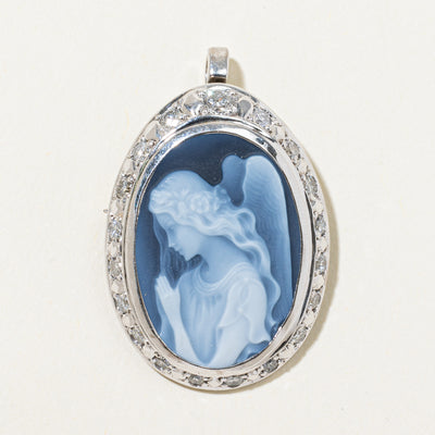 Blue Agate & Diamond Angel Cameo Convertible Pendant & Brooch | 10.00ct, 1.00ctw