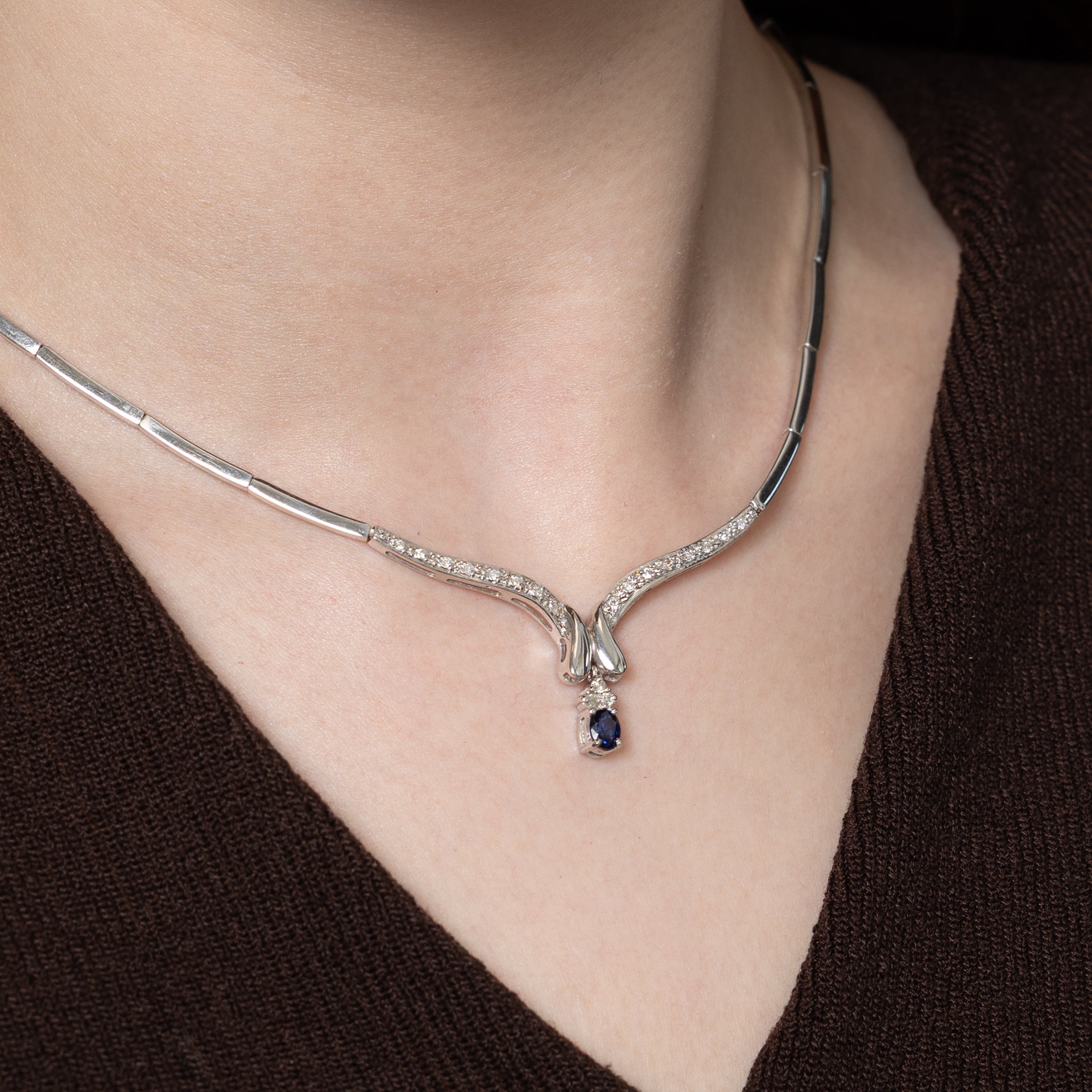 Sapphire & Diamond Drop Pendant Necklace | 0.46ct, 0.25ctw | 17"