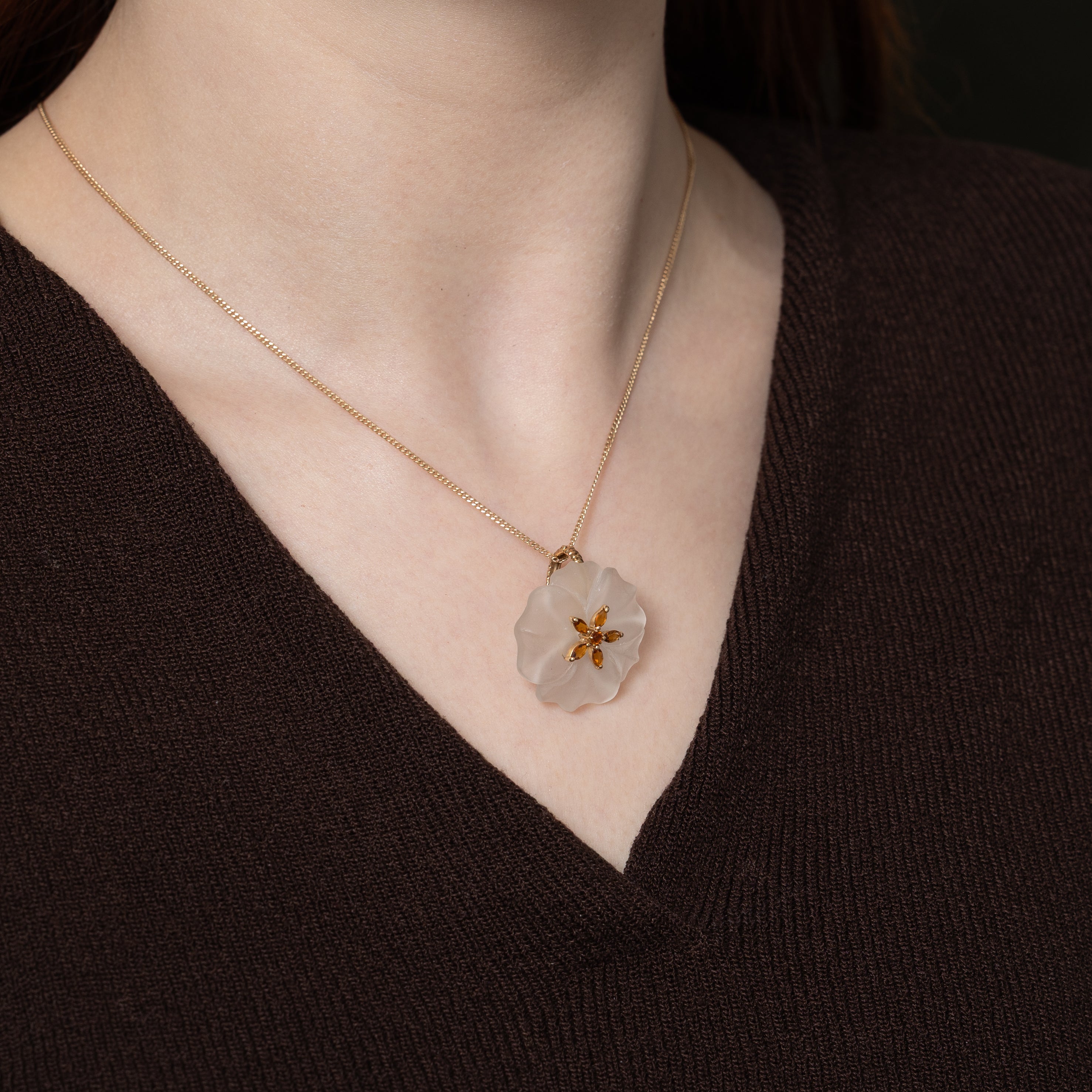 Frosted Lucite & Citrine Flower Pendant | 0.30ctw