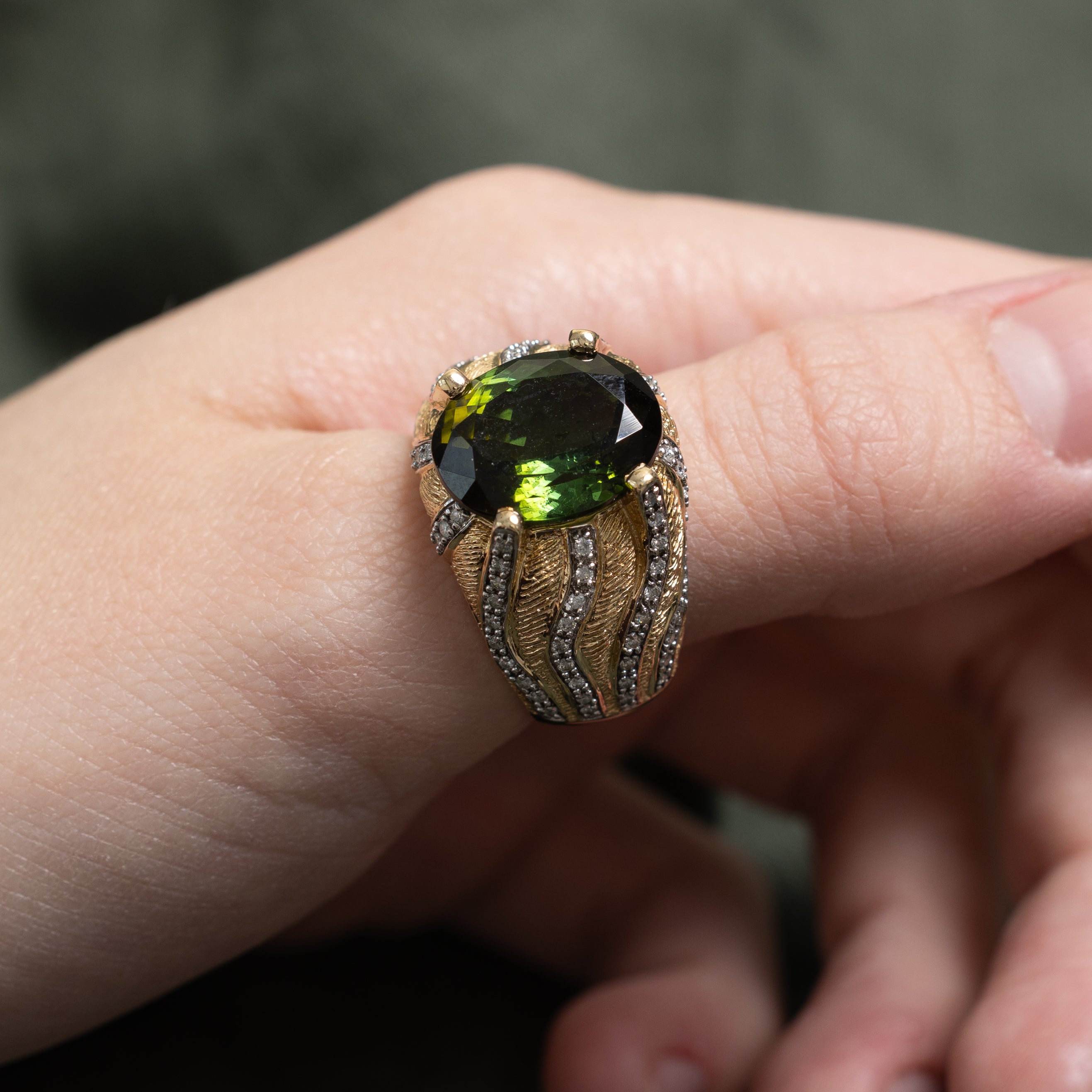 Tourmaline & Diamond Cocktail Ring | 9.50ct, 0.50ctw | SZ 9.25