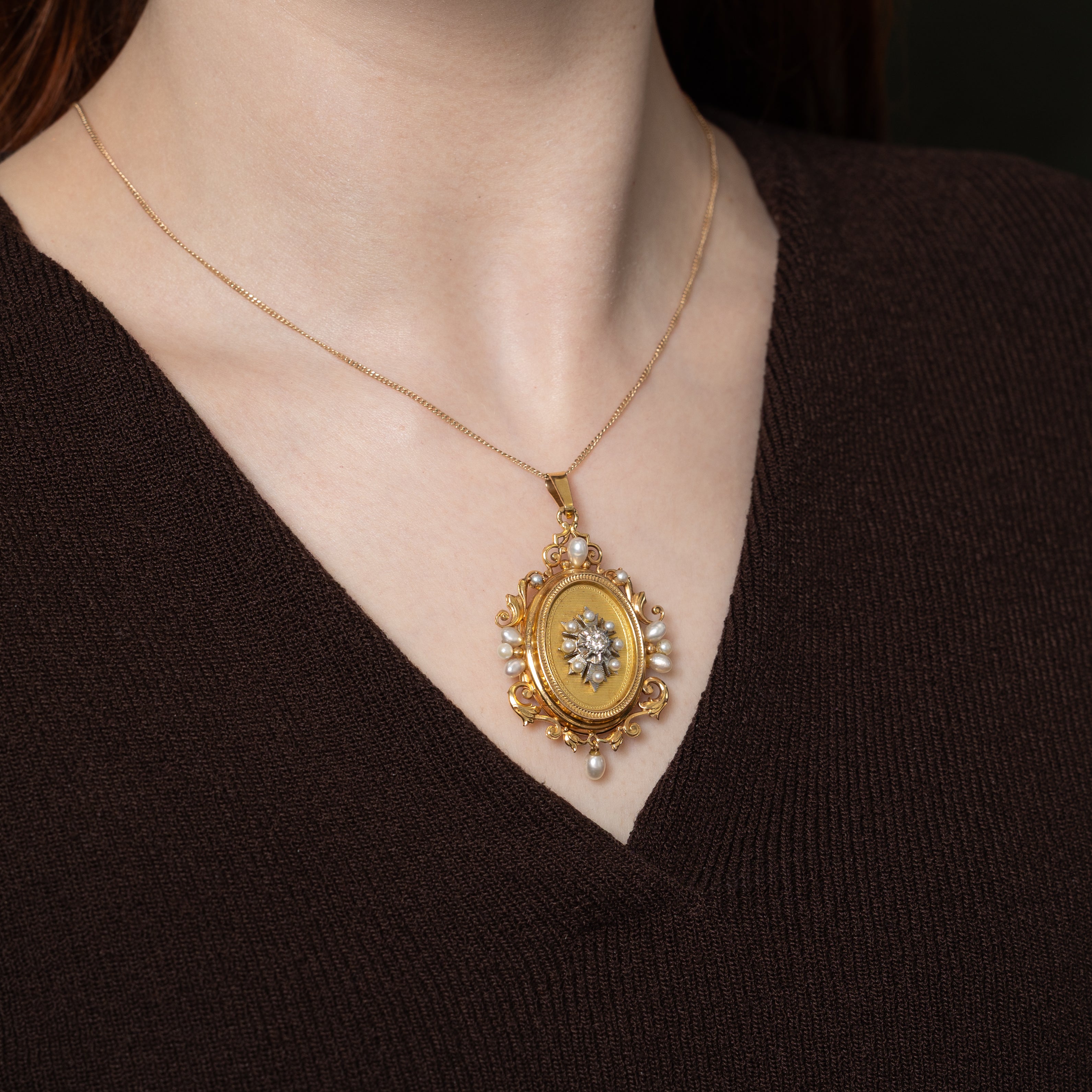 Vintage French Diamond & Pearl Ornate Locket Pendant | 0.13ct