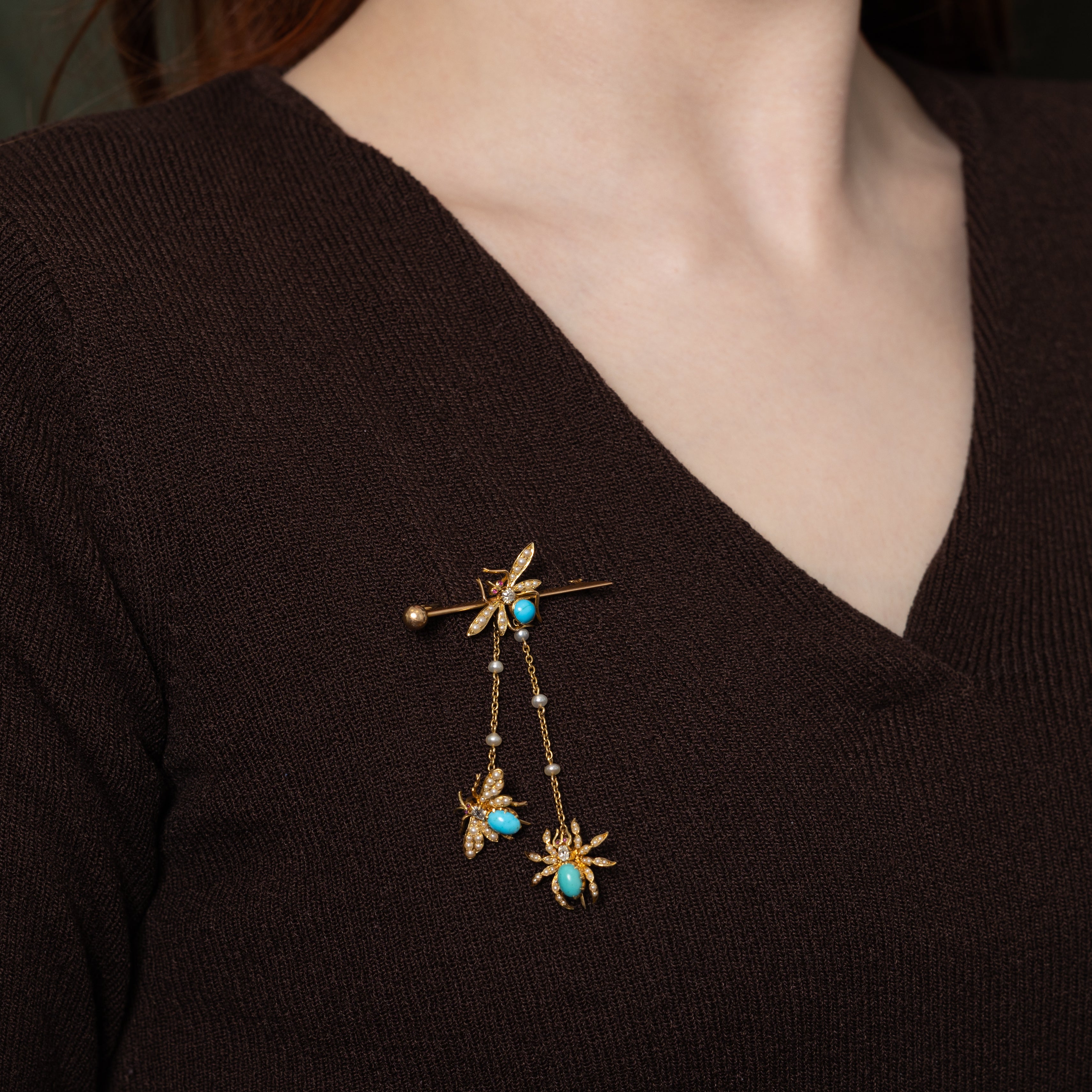 Antique Multi Gemstone Insect Motif Brooch | 2.21ctw